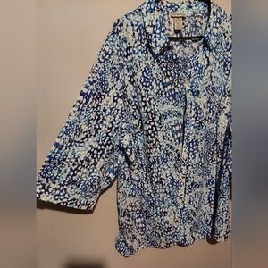 Catherines Top 3X Abstract Button up Shirt Roll Tab Career Office Casual Beach